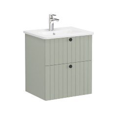 Vitra Root Groove 69421 Lavabo Dolabı, İki Çekmeceli, 60 Cm, Mat Retro Yeşil, Yuvarlak Lavabolu